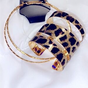 Leopard print bracelet and gold hoop earrings